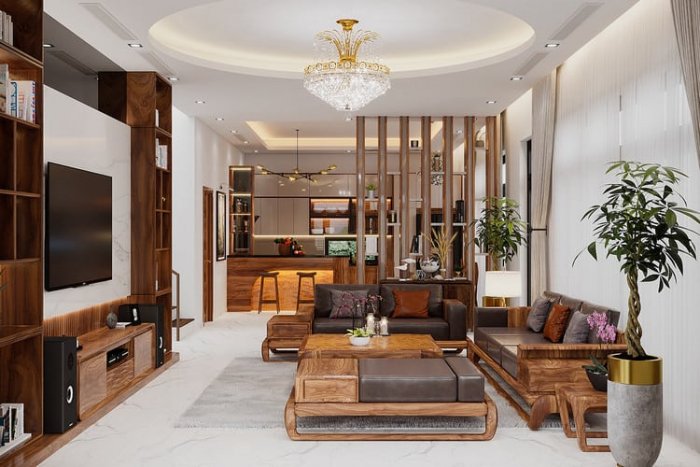 Mẫu vách ngăn trang trí phòng khách HCM